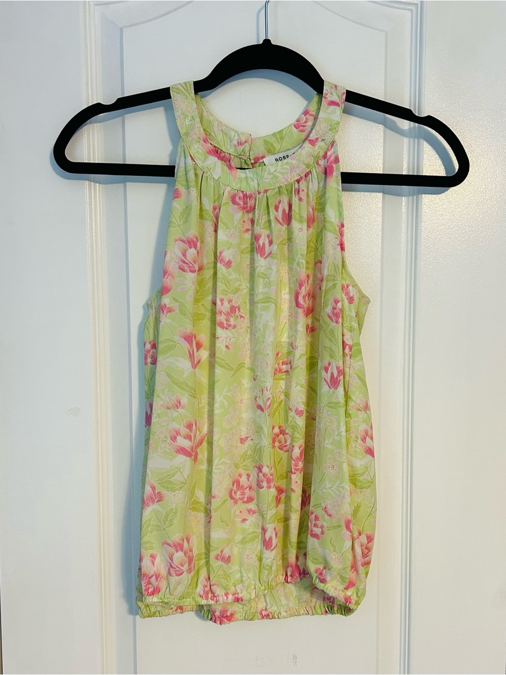 ROSE + OLIVE NWT Women's Sleeveless Top In Floral Green & Pink Pattern - Size XS